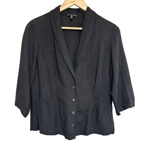 EILEEN FISHER Black Linen Blend Peplum Jacket‎ Womens M 3/4 Sleeve Lightweight